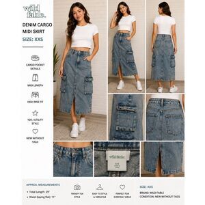 Wild Fable Denim Cargo Midi Skirt XXS Y2K Utility Jean Skirt